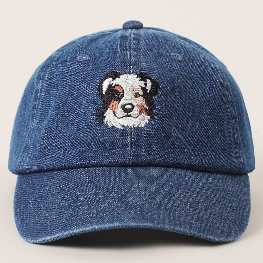 Fashion City - Wholesale Baseball Cap - Women's - Australian Shepherd Embroidered Denim Baseball Cap0