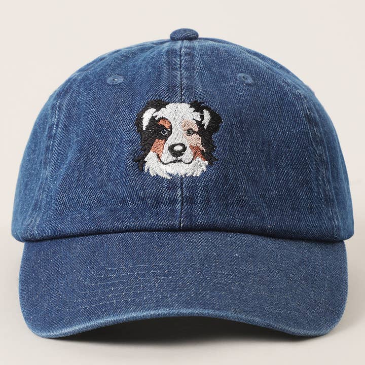 Fashion City - Wholesale Baseball Cap - Women's - Australian Shepherd Embroidered Denim Baseball Cap