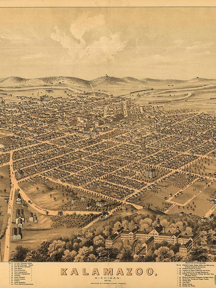 Kalamazoo, Michigan 1874 por atacado de Relic Map Co.