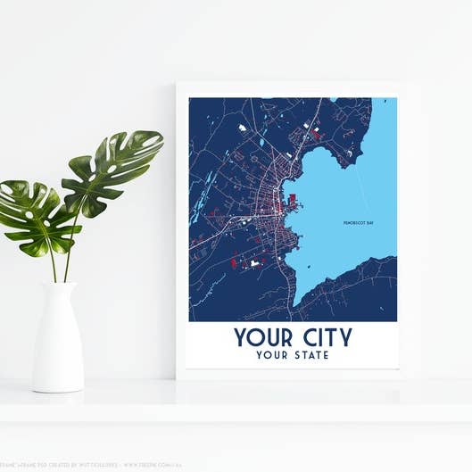Modern Map Art of Your City (Deep Blue)! for wholesale by Map of Home