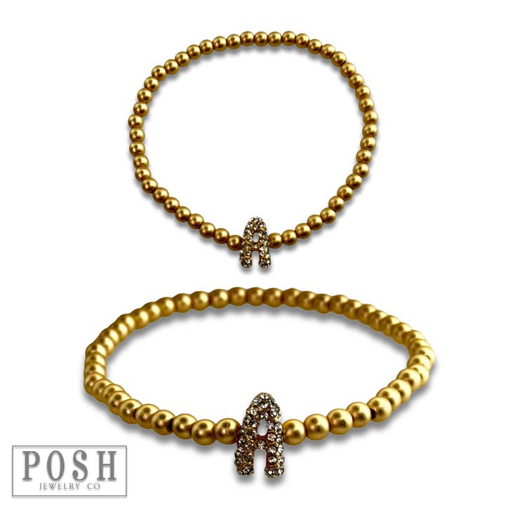 Pink Panache Brands - Wholesale Beaded Bracelet - Bead bracelet with rhinestone inital