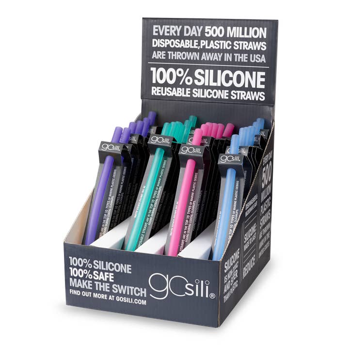GoSili - Wholesale Drinking Straw - Standard Size Straw 24 Ct Display - Assorted Colors