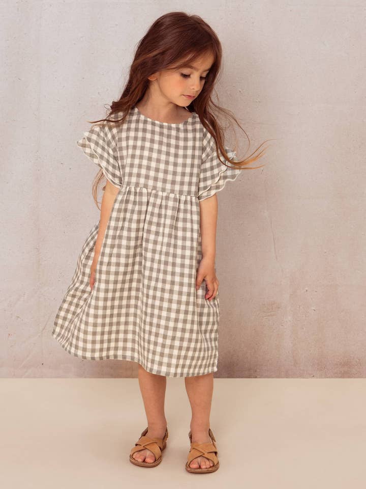 Greenish-grey Vichy Cousine Dress for wholesale by Studio Bohème Paris