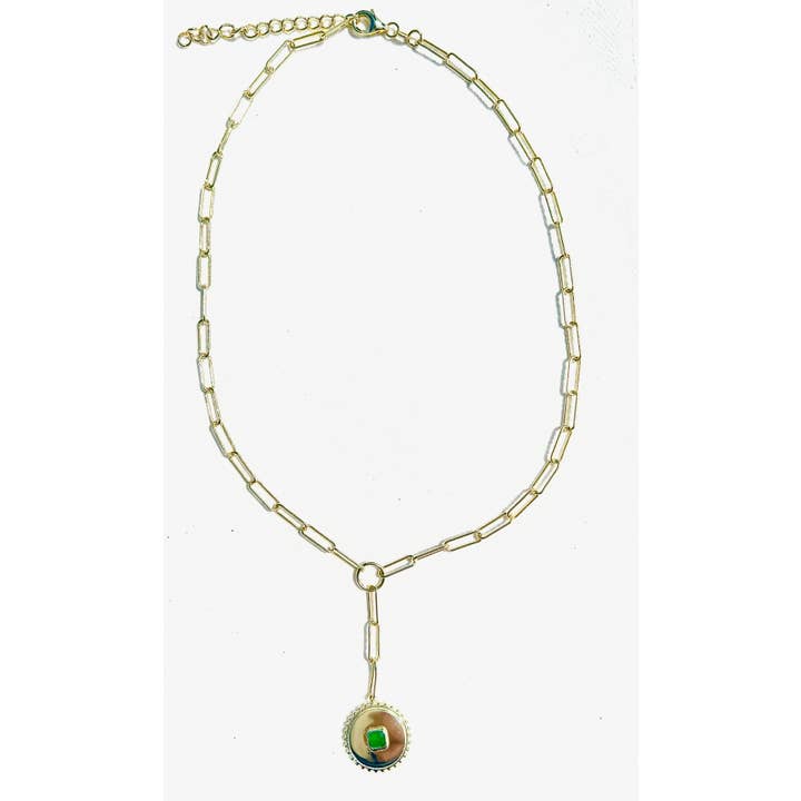 Y style disc pendant w/square stone center for wholesale by La Verita Jewelry