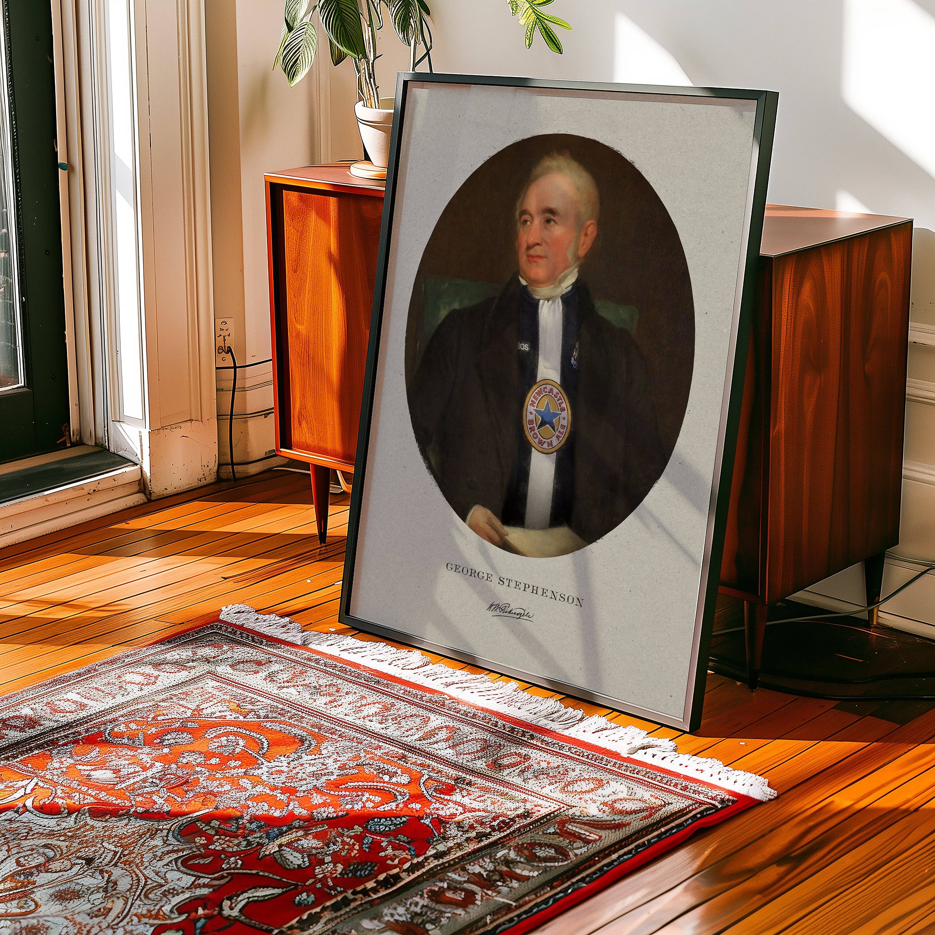 Ink & Drop – Engroshandel Kunsttryk – George Stephenson i en Newcastle-trøje print1