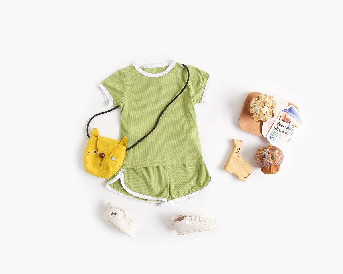 MyKids-USA® - Wholesale Top & Short Set - Baby - Baby Solid Color Neck Color Matching Design Sports Sets In Summer2