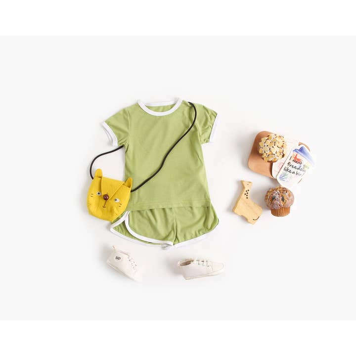 MyKids-USA® - Wholesale Top & Short Set - Baby - Baby Solid Color Neck Color Matching Design Sports Sets In Summer2