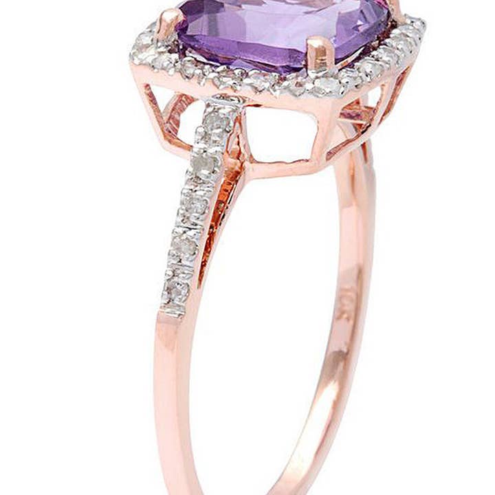 Luxurie Inc – wholesale Förlovningsring – 10 k Rose guld kuddslipad ametist och diamant Halo Ring