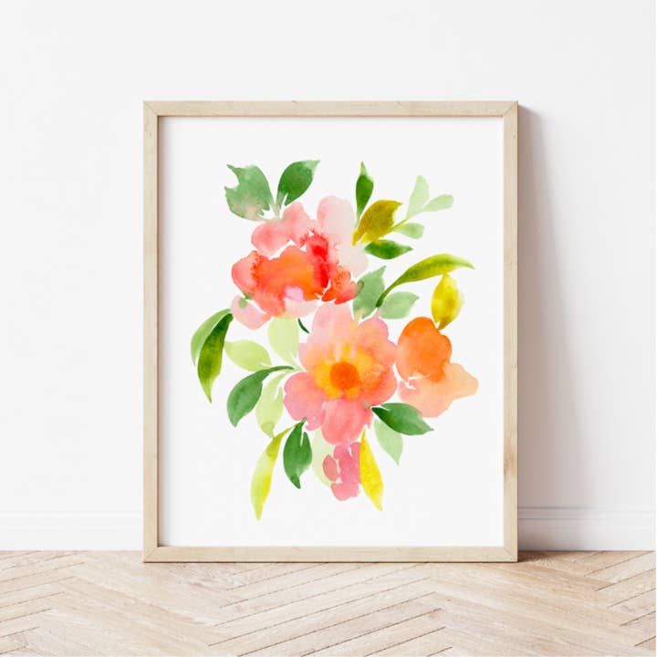Anemone & Peony Watercolor Flowers Art Print for wholesale by Pia Chella