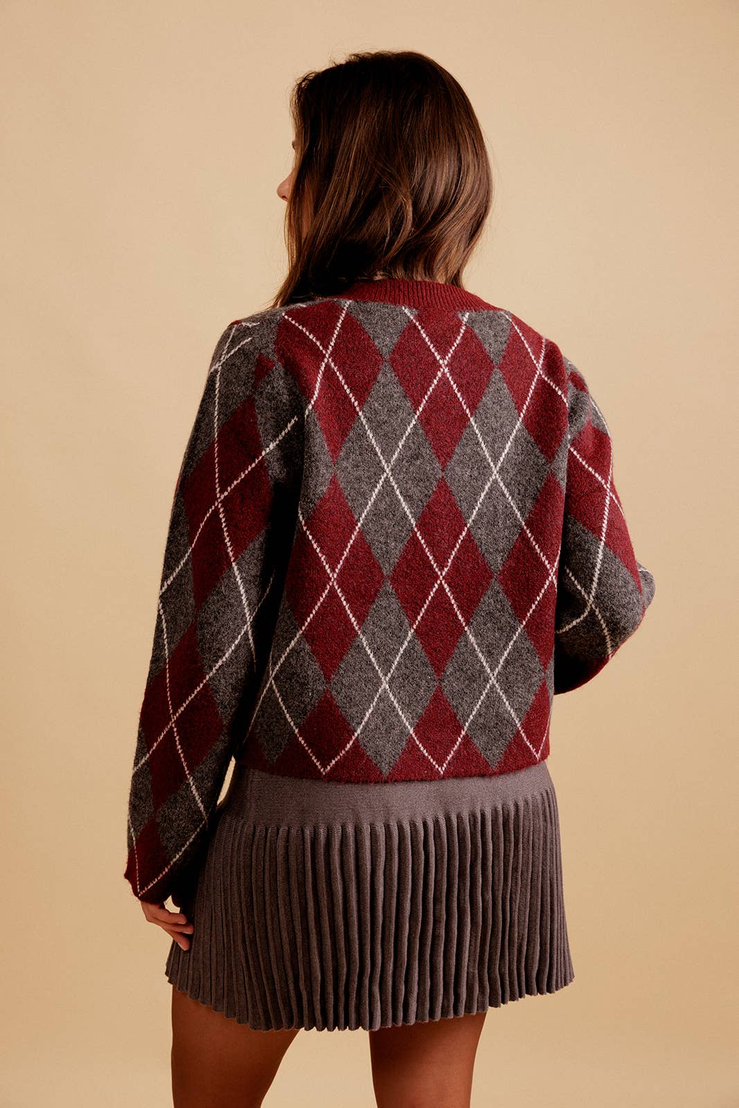 EMILIE K - Vendita all'ingrosso Cardigan - Donna - Gilet LYSIANNE a motivo a rombi in maglia spessa1