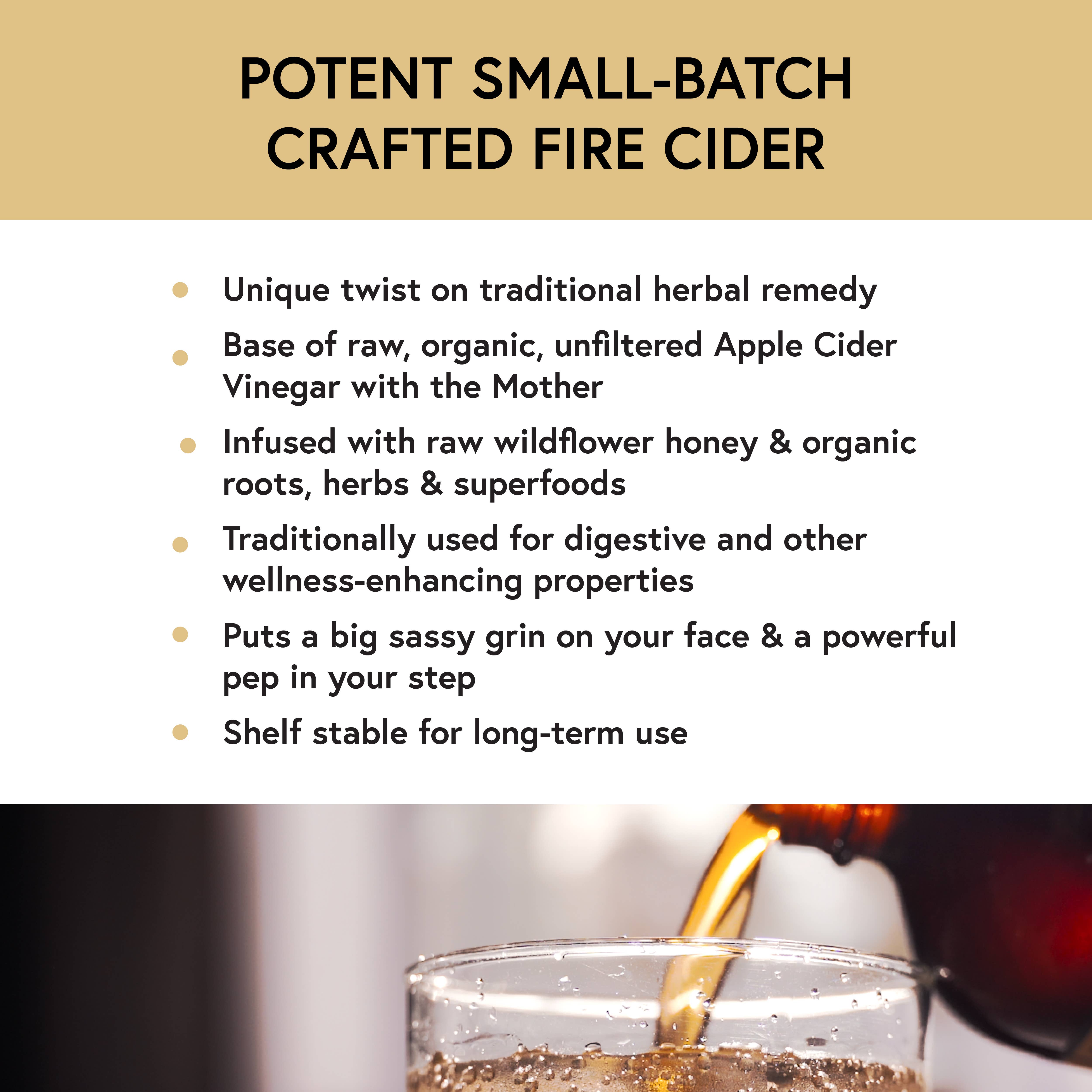 Hany's Harvest Inc - Venta al por mayor Zumos/tónicos saludables - Sidra de Fuego sin Azúcar – Tónico Herbal de Bienestar, Audaz y Crudo3