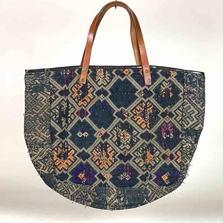 Grande borsa vintage con manico in pelle tessile vietnamita per la vendita all'ingrosso da parte di The Niger Bend