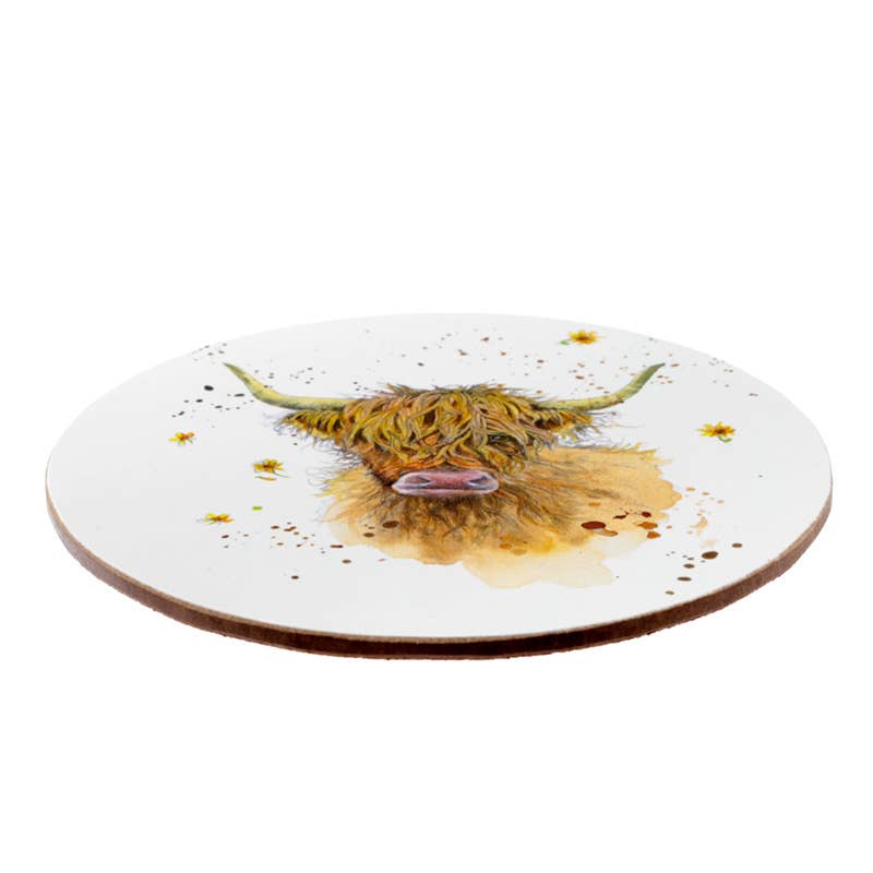 Puckator Ltd – Engroshandel Kaffekrus – Jan Pashley Highland Coo porcelænskrus og korkunderlag sæt2