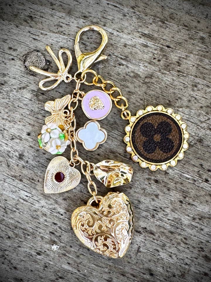 Upcycled LV Bag Charm Keychain Heart Western for wholesale by Southern Junkie Gypsy Boutique
