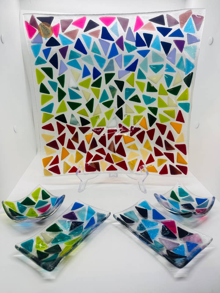 Bandeja colorida para baratijas con mosaicos y jabonera para venta al por mayor de Ally Glass Studio