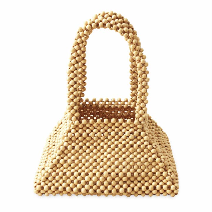 Brunna Co - Wholesale Tote Bag - Women's - PYRAMID Beaded Tote Bag in Nude Beige3