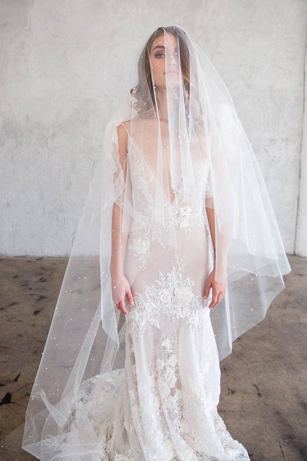 Brides & Hairpins - Wholesale Veil - Women's - DARCY CHAPEL DOUBLE VEIL - WITH SCATTERED PEARLS3