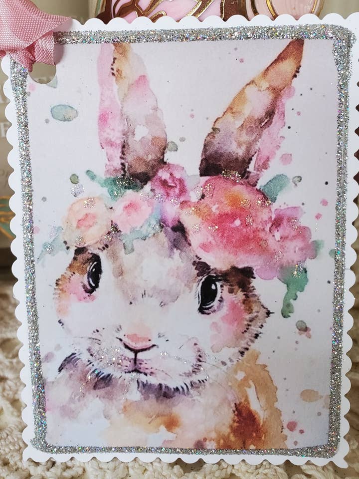 Gift Tag Spring Bunny Water Color for wholesale by Little Heart Designs