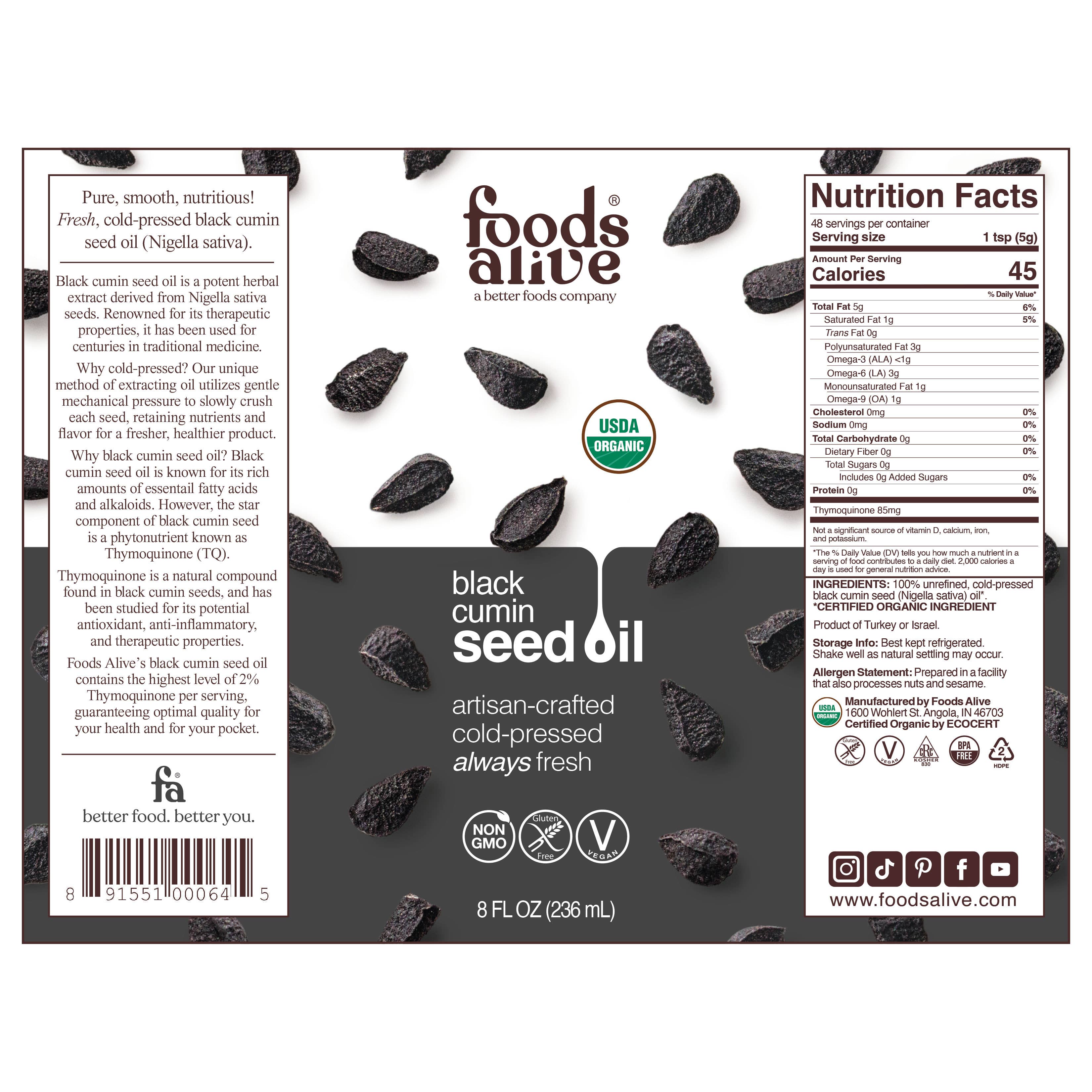 Foods Alive - Wholesale Oral Supplement/Vitamin - Black Cumin Seed Oil - Artisan Cold-Pressed, Organic4