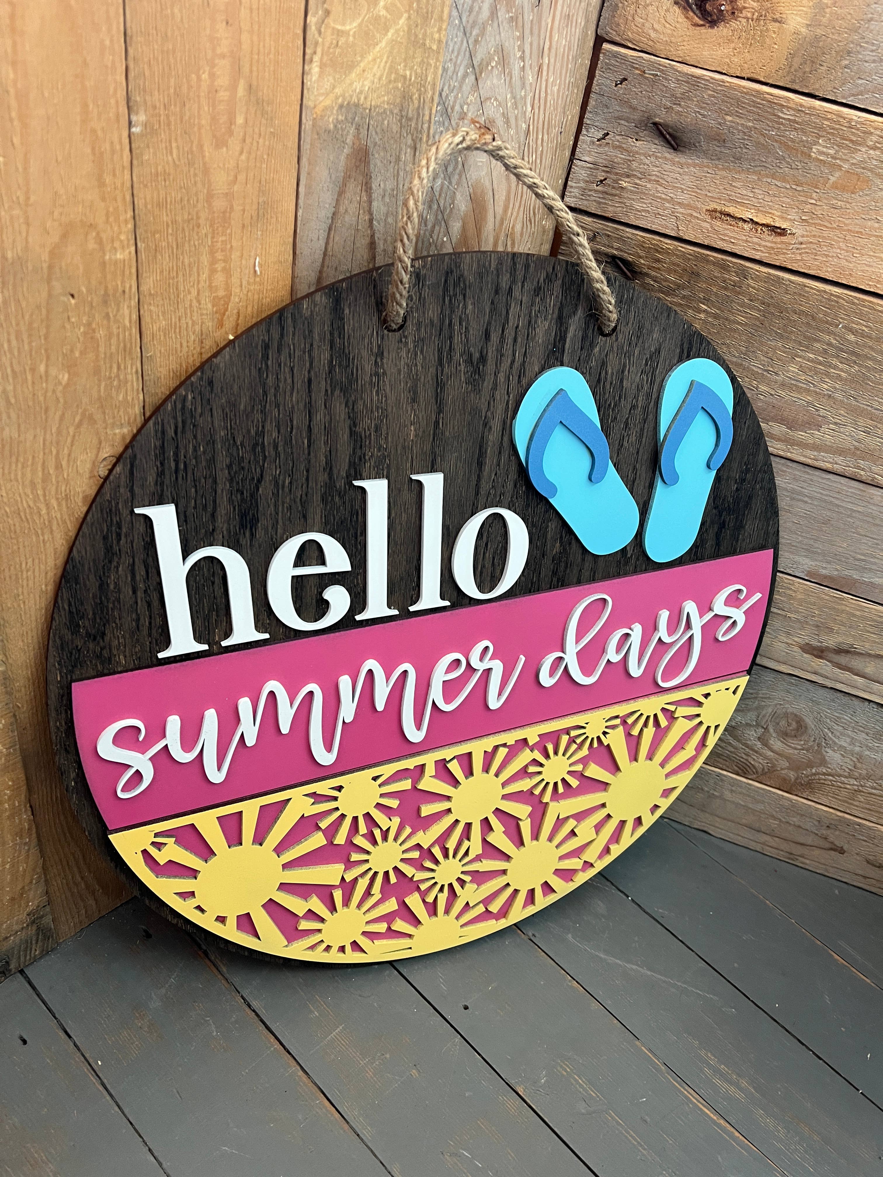 Rustic Home Co LLC - Wholesale Deurhanger - Bord, Hello Summer Days deurhanger, woondecoratie, veranda rond0