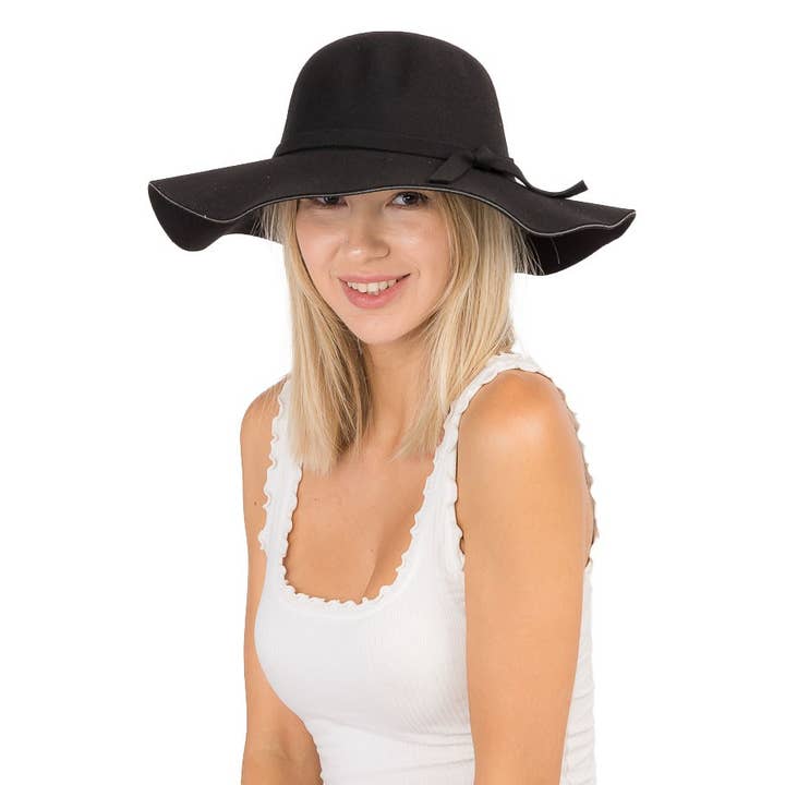 Cap Zone - Wholesale Fedora - Women's - Floppy Sun Hat with Bowknot Wide Brim Felt Hat14
