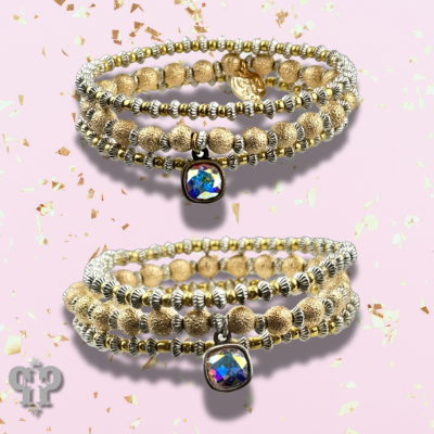 Pink Panache Brands - Wholesale Jewelry Set - Foil texture bead stacked bracelet with Austrian crystal4