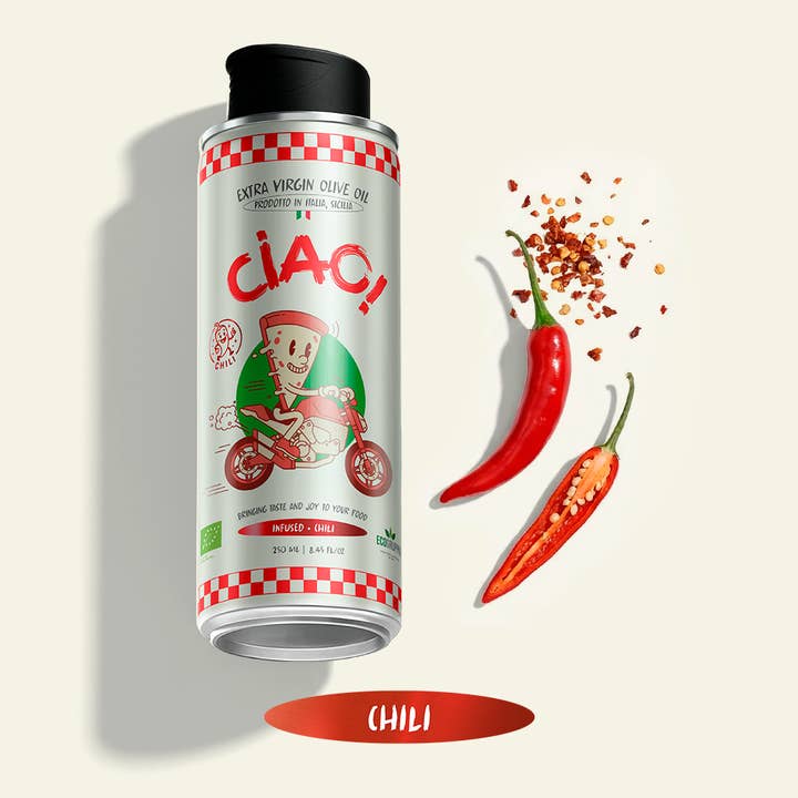 CIAO ! Huile d'Olive Infusée au Piment pour la vente par CIAO!