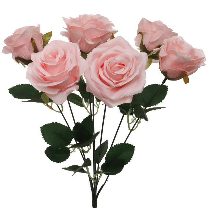Larksilk - Wholesale Artificial Flowers - 3PC 16" Pink ROSE BUSH W/7 FLOWERS1