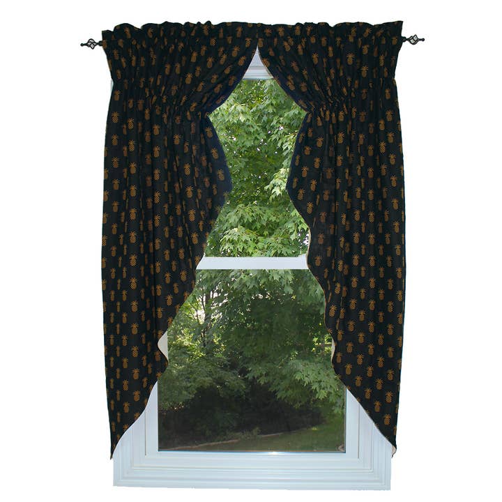 Home Collections by Raghu - Wholesale Curtain - Pineapple Town Black Gathered Swag1