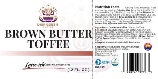 Drip Queen Coffee - Wholesale Iced Coffee/Cold Brew - Latte-ish Brown Butter Toffee Cold Brew Coffee 12/12oz3