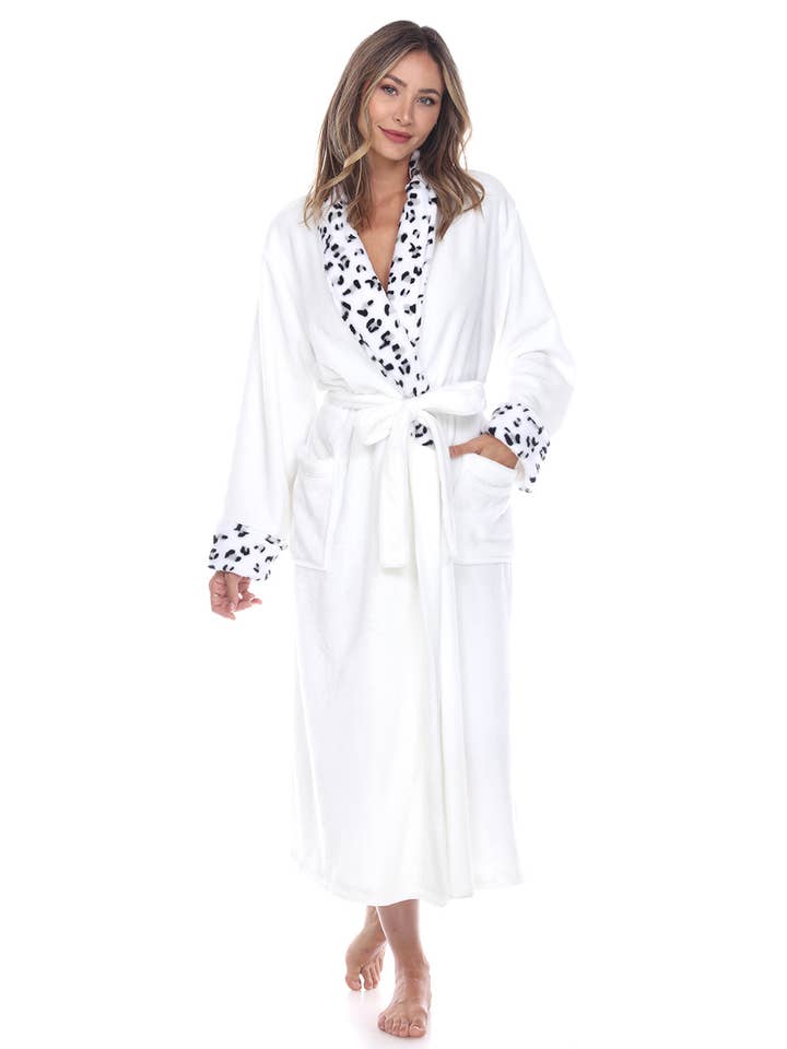 WHITE MARK - Wholesale Robe - Women's - Women's and Plus Size Leopard Print Cozy Lounge Robe