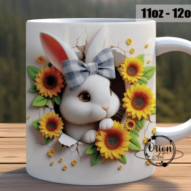 3D-effekt Kanin & Daisy rolig MUGG + underlägg, tål maskindisk, 10 oz mugg för wholesale av SubliMasterUK