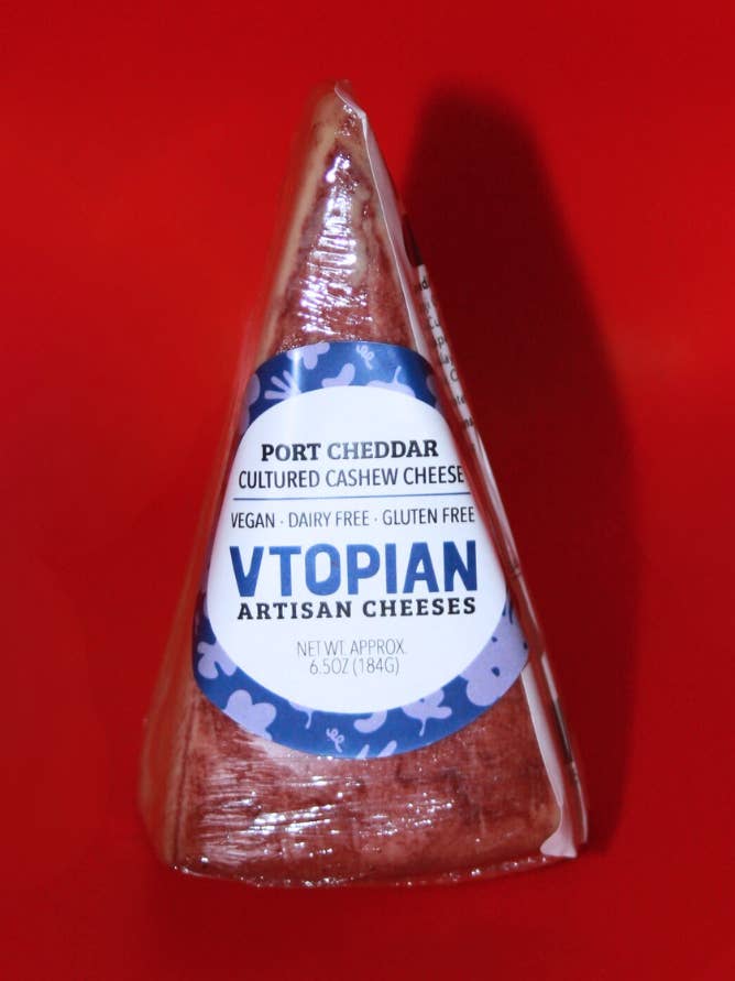 Port Cheddar Plant-Based Cheese Wedge for wholesale by Vtopian Artisan Cheeses