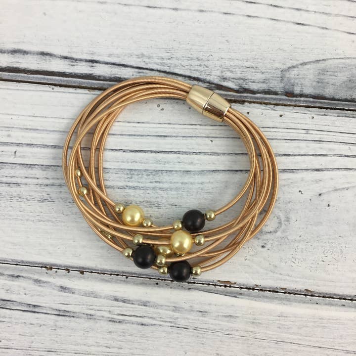 Black and gold pearl guitar string bracelet for wholesale by SongLily