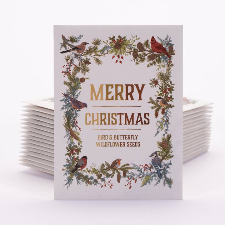 Bentley Seed Co. - Vente Étiquette cadeau - Étiquette cadeau de couronne de Noël avec oiseaux - Oiseau & Papillon Fleur sauvage9