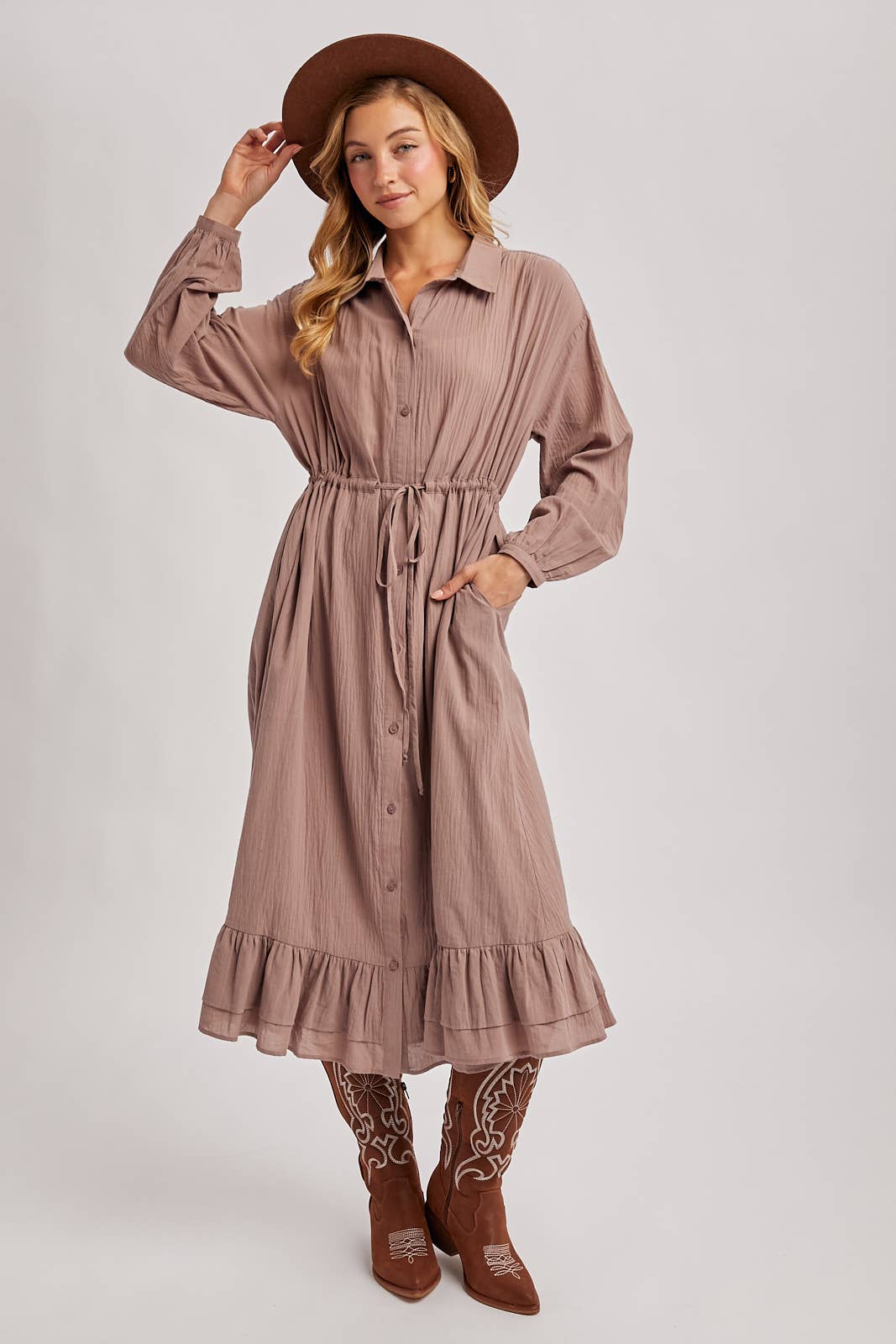 Bluivy - Wholesale Dress - Women's - RUFFLED MIDI OPEN DUSTER OR SHIRT DRESS11