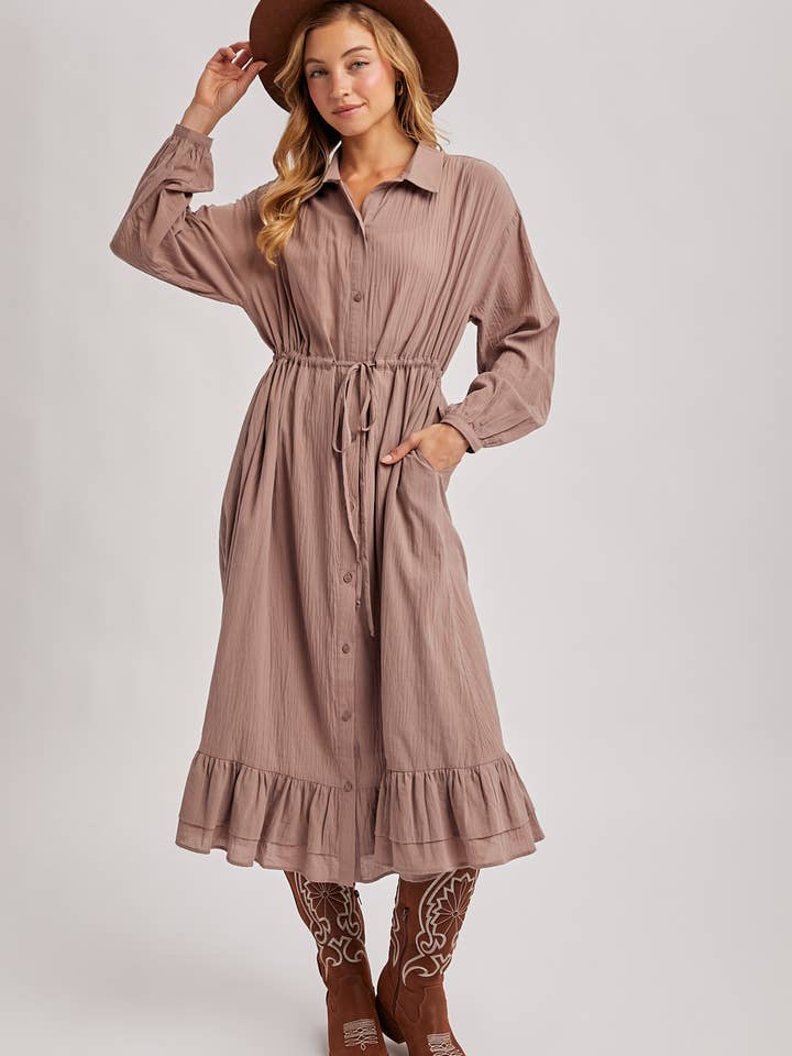 Bluivy - Wholesale Dress - Women's - RUFFLED MIDI OPEN DUSTER OR SHIRT DRESS11