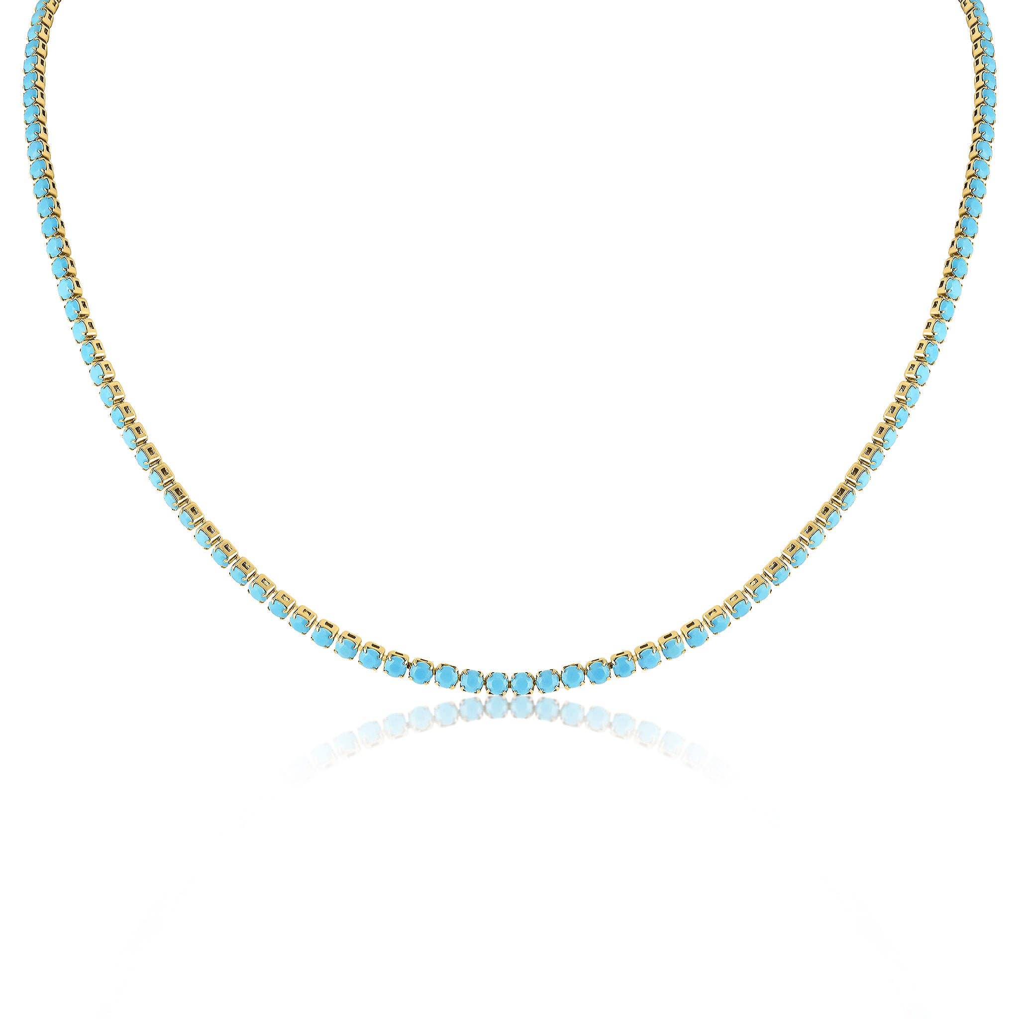 WJW - Wholesale Link & Chain Necklace - 18k Gold Turquoise Rhinestone Tennis Chain Necklace7