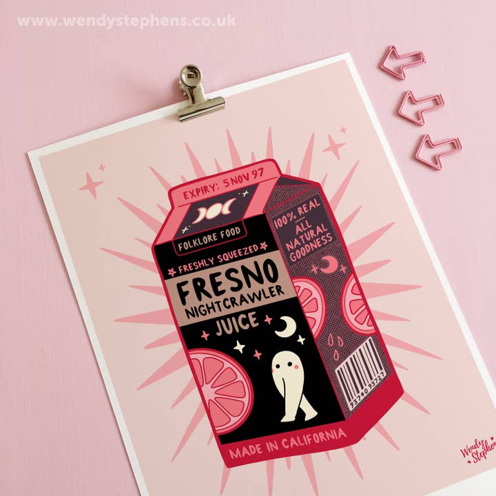 Fresno Nightcrawler Juice Cryptid Gothic Art Print for wholesale by Wendy Stephens Art