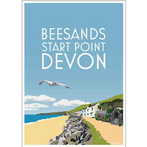 Beesands, Devon | Poster Raveton Giffor in vintage/Art Deco-stijl voor wholesale door Jennifer Cooper Designs