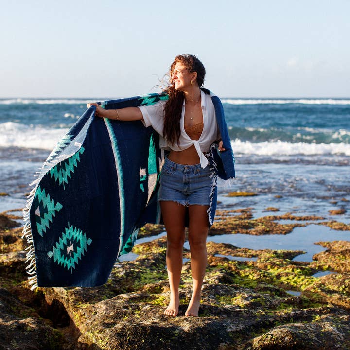 West Path - Wholesale Throw Blanket - Blue Eagle Mexican Blanket | Thunderbird Baja Blanket1