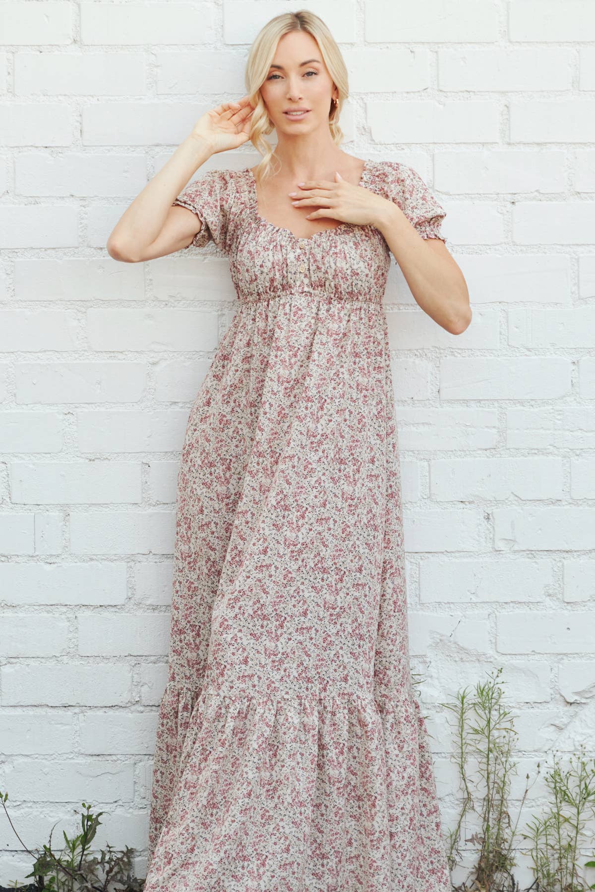 Elloh Collection - Wholesale Dress - Women's - Romantic Puff Sleeve Wide Flare Empire Maxi Dress w Pockets4