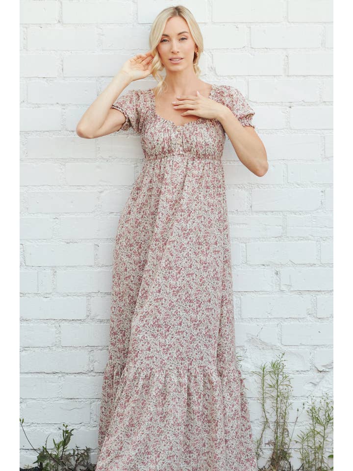 Elloh Collection - Wholesale Dress - Women's - Romantic Puff Sleeve Wide Flare Empire Maxi Dress w Pockets4