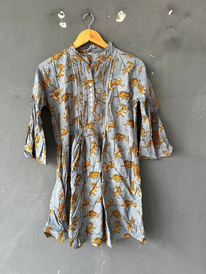 bhavnas boutique - Wholesale Dress - Women's - Tiger Printed Cotton Kurti Indian Handmade Block Print Dress