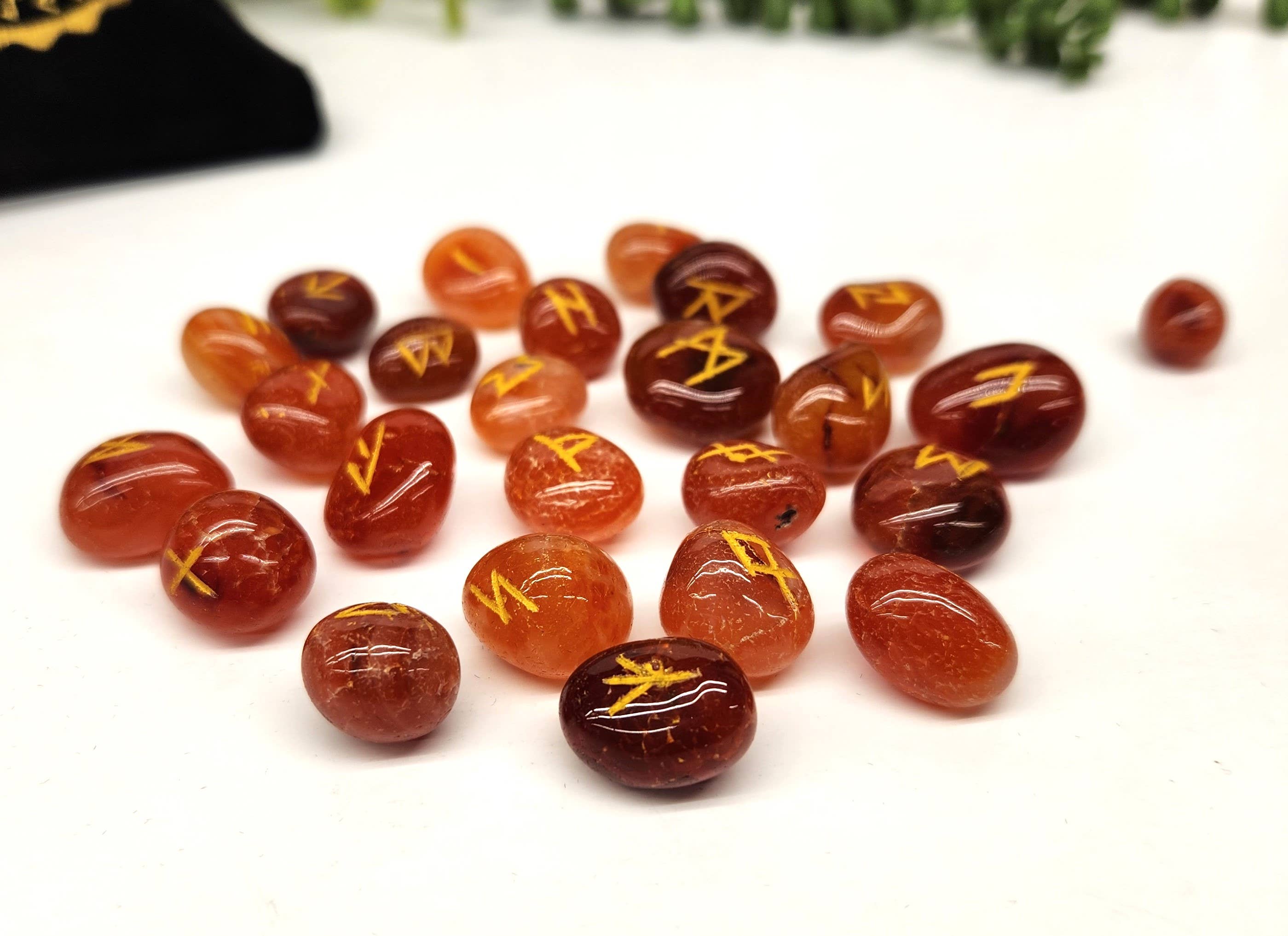 Meraki Gemstones - Wholesale Spiritual Stone/Crystal - Carnelian Semi-Precious Gemstone Rune Sets with Velvet Pouch2