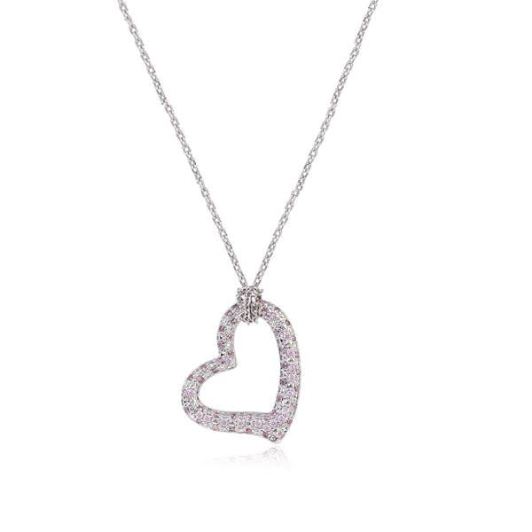 Hjärta bana uppsättning rund klar vit cubic zirconia, vitguld pläterad halsband/hänge bröllopspresent för wholesale av TiaraBleu