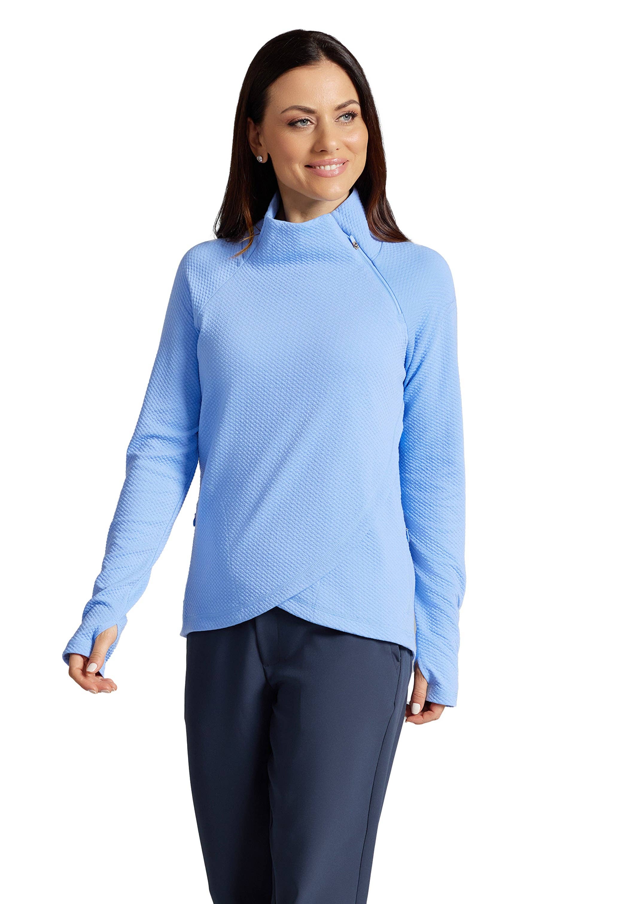 IBKÜL - Wholesale Sweatshirt - Women's - Solid Popcorn Stitch Asymmetrical Zip Pullover 2.022