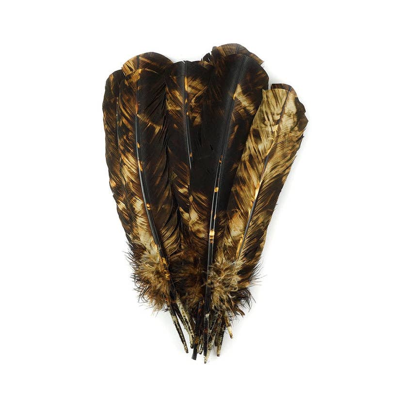Zucker Feather Products - Wholesale Feathers - Turkey Quill Right Wing - Tie Dye - Beige & Brown0