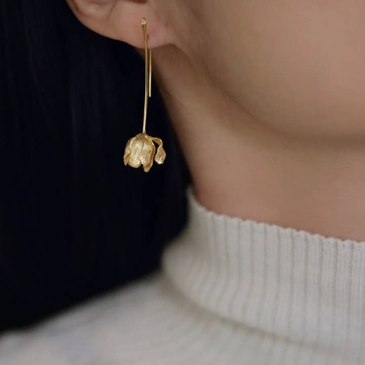 LanLivia - Wholesale Dangle Earrings - Unique Tulip Flower Design Longline Drop Earrings10