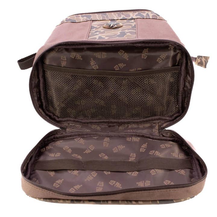 Buck Brown Waxed Canvas Old School Camo Men's Toiletry Dopp Bag. for wholesale on Faire3